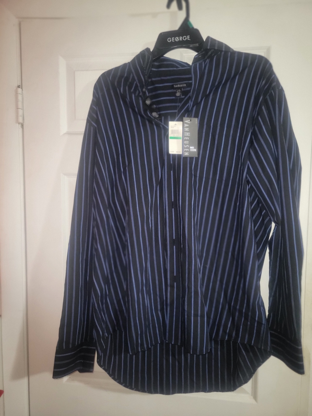 Van Heusen Navy Blue ,Black & Light Blue Striped Button-Up Shirt